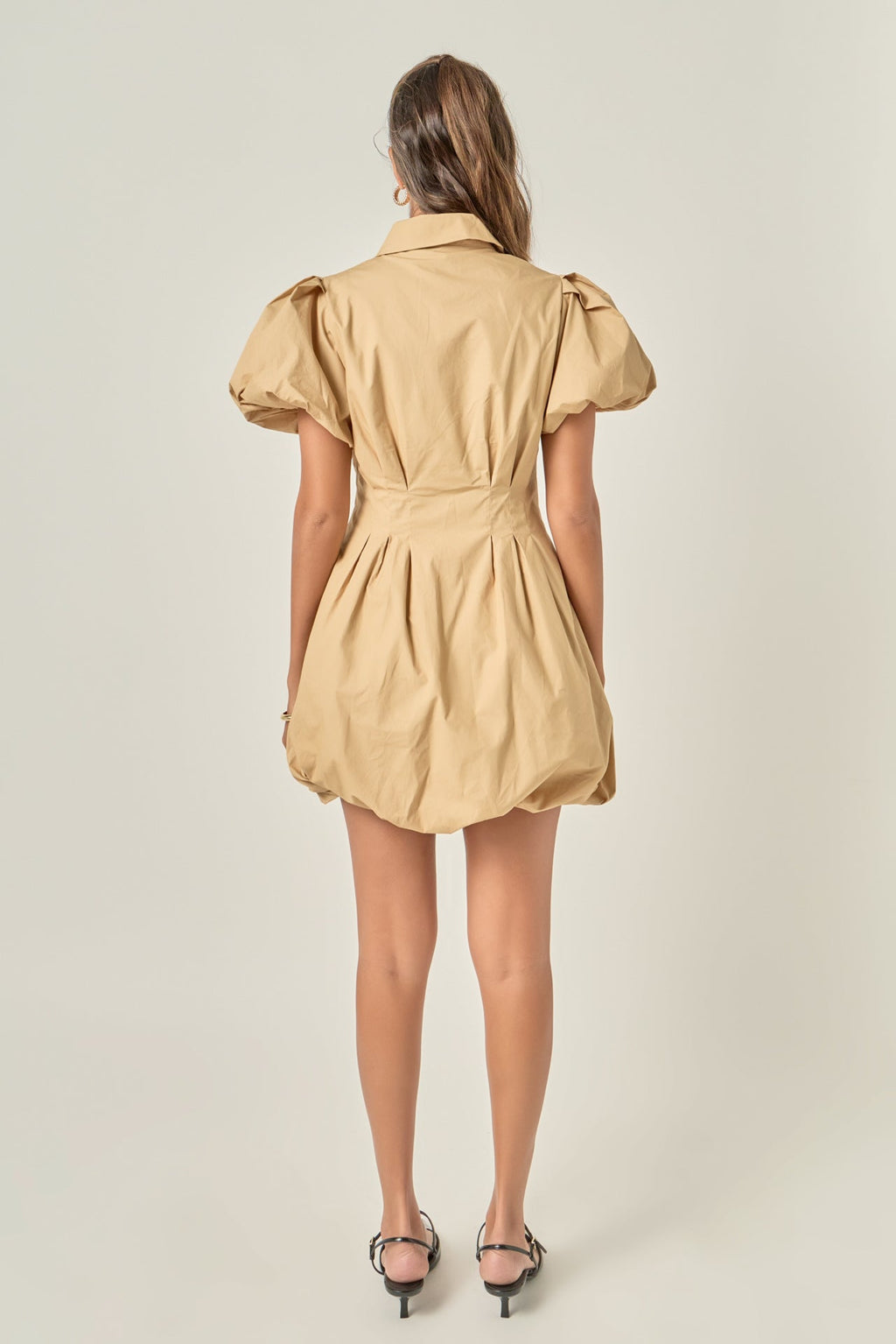 Collared Puff Sleeve Button-Down Bubble Mini Dress