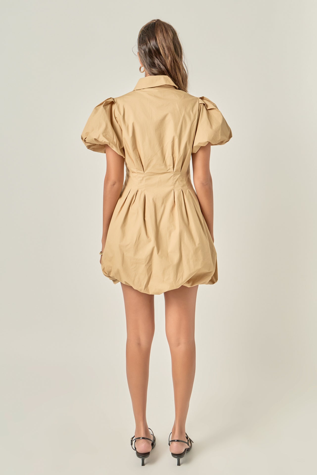 Collared Puff Sleeve Button-Down Bubble Mini Dress