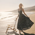 Polka Dot Lace-Up Neckline Empire Waist Tencel Maxi Dress