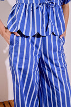 Stripe High-Waisted Wide Leg Cotton Poplin Long Pants