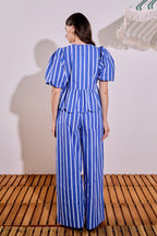 Stripe High-Waisted Wide Leg Cotton Poplin Long Pants