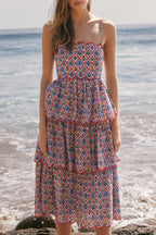 Scalloped Floral Tiered Midi Dress