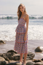 Scalloped Floral Tiered Midi Dress