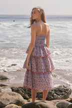 Scalloped Floral Tiered Midi Dress