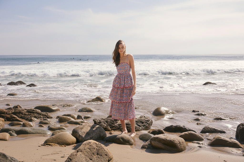 Scalloped Floral Tiered Midi Dress