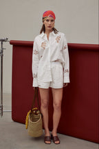 Embroidered Cutwork Cotton Poplin Relaxed Pull-On Shorts