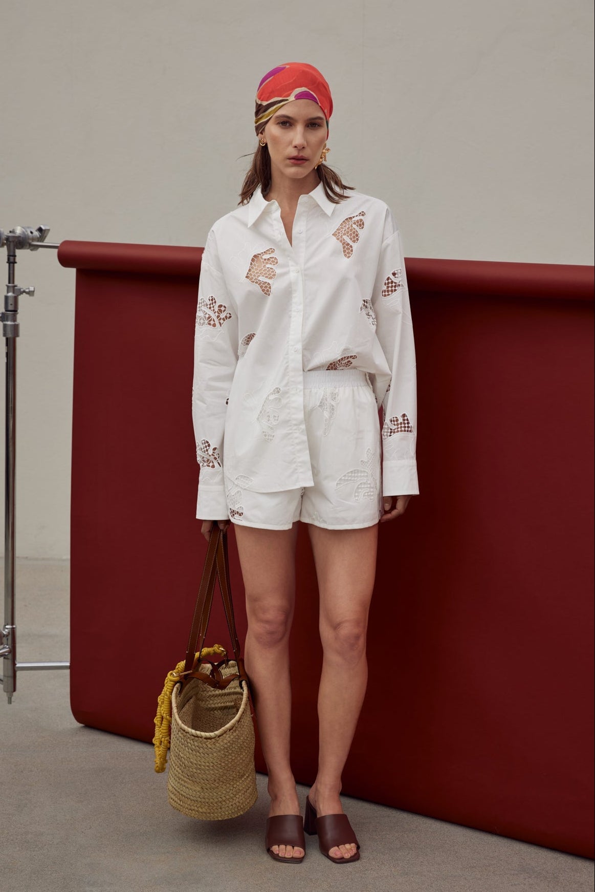 Embroidered Cutwork Cotton Poplin Relaxed Pull-On Shorts