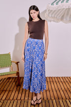 High-Waisted Relaxed A-Line Printed Midi Skirt