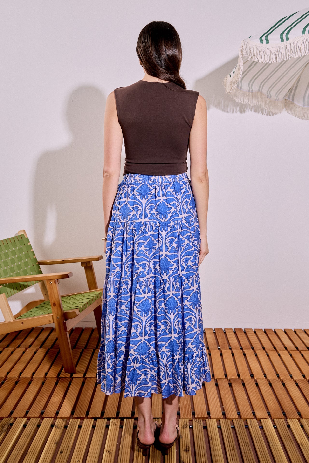 High-Waisted Relaxed A-Line Printed Midi Skirt