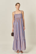 Bold Stripe Beaded Strap Sleeveless Cotton Maxi Dress