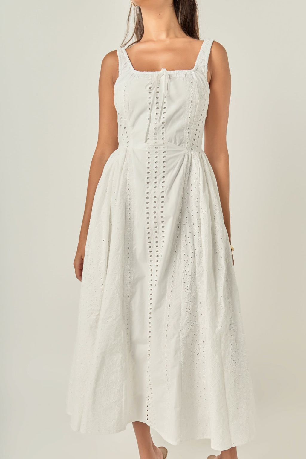 Embroidered Tie Detail Midi Dress