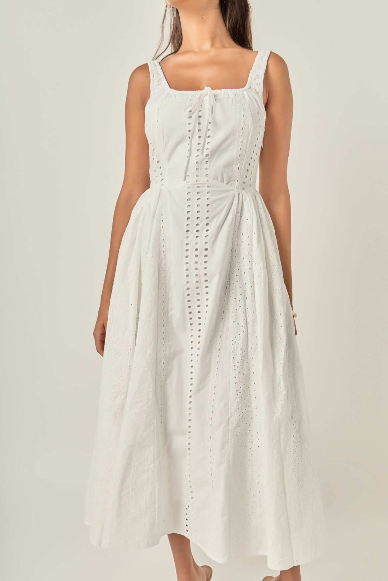 Embroidered Tie Detail Midi Dress