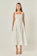 Embroidered Tie Detail Midi Dress