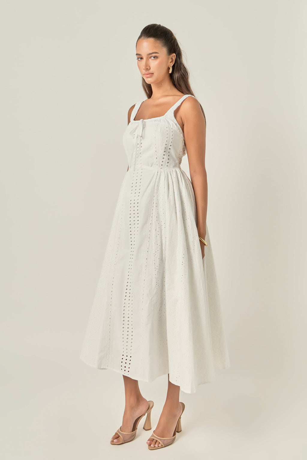 Embroidered Tie Detail Midi Dress