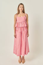 Bold Vertical Stripe High-Rise Patch Pocket Flowy Midi Skirt