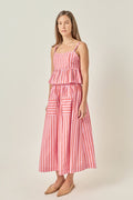 Bold Vertical Stripe High-Rise Patch Pocket Flowy Midi Skirt