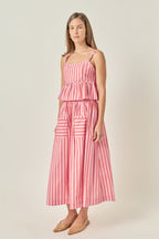 Bold Vertical Stripe High-Rise Patch Pocket Flowy Midi Skirt