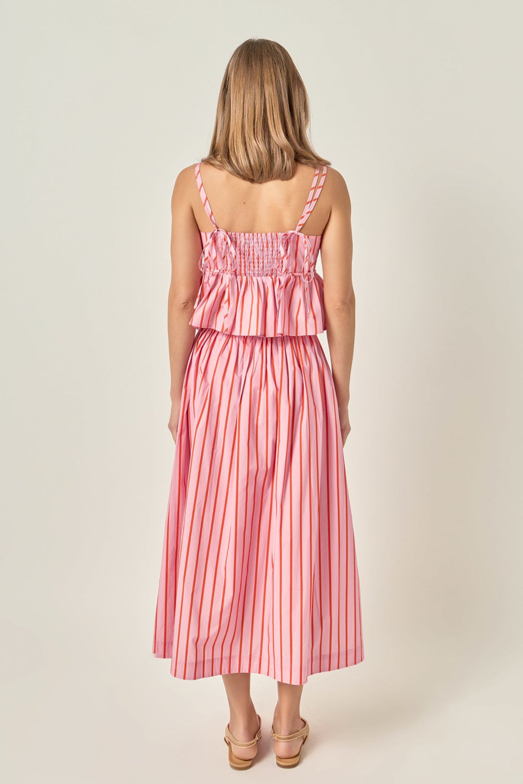 Bold Vertical Stripe High-Rise Patch Pocket Flowy Midi Skirt