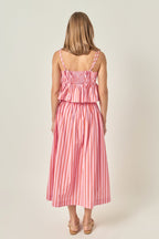 Bold Vertical Stripe High-Rise Patch Pocket Flowy Midi Skirt