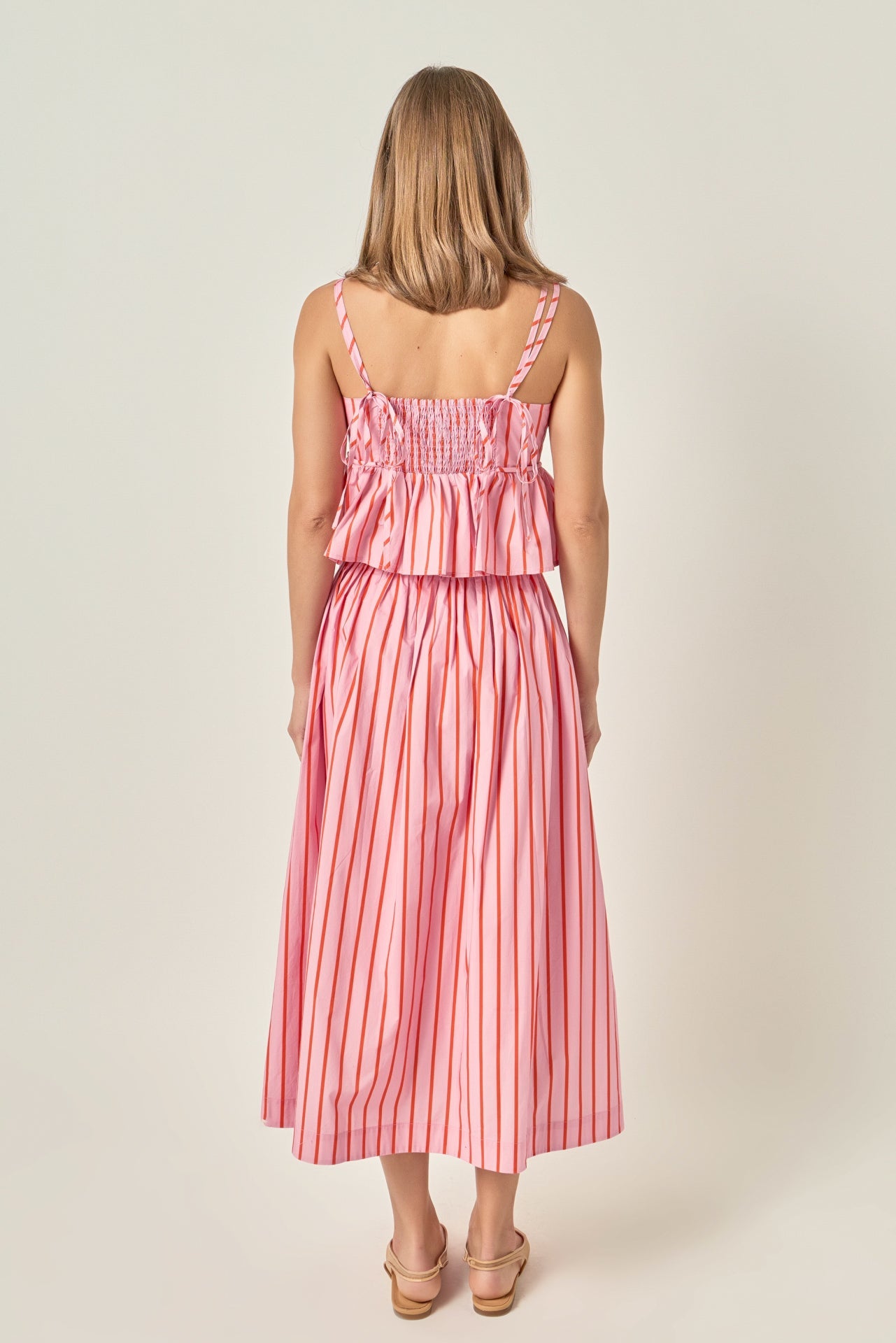 Bold Vertical Stripe High-Rise Patch Pocket Flowy Midi Skirt