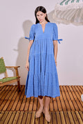 Gingham Tiered Midi Dress with Smocked Waist