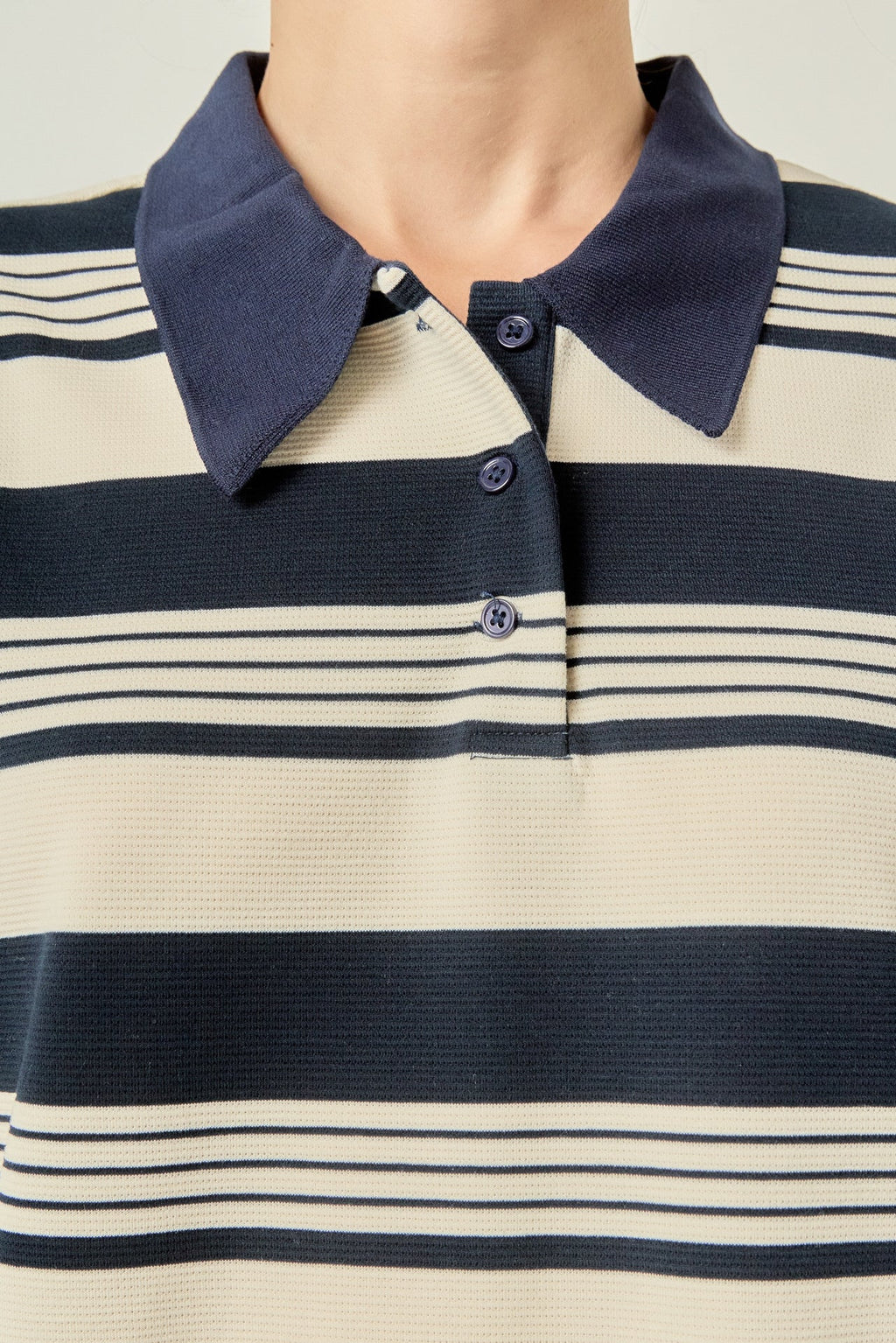 Striped Polo Collar Peplum Hem Knit Mini Dress