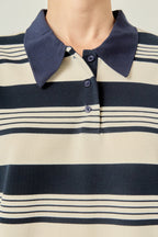 Striped Polo Collar Peplum Hem Knit Mini Dress