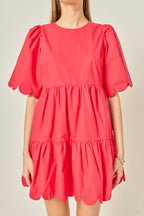 Scallop Detail Tiered Ruffle Hem Mini Dress