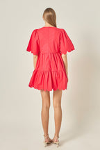 Scallop Detail Tiered Ruffle Hem Mini Dress