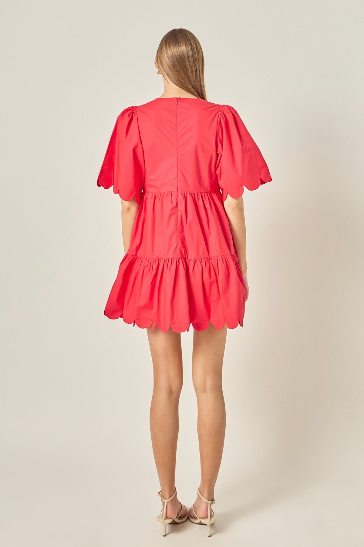 Scallop Detail Tiered Ruffle Hem Mini Dress
