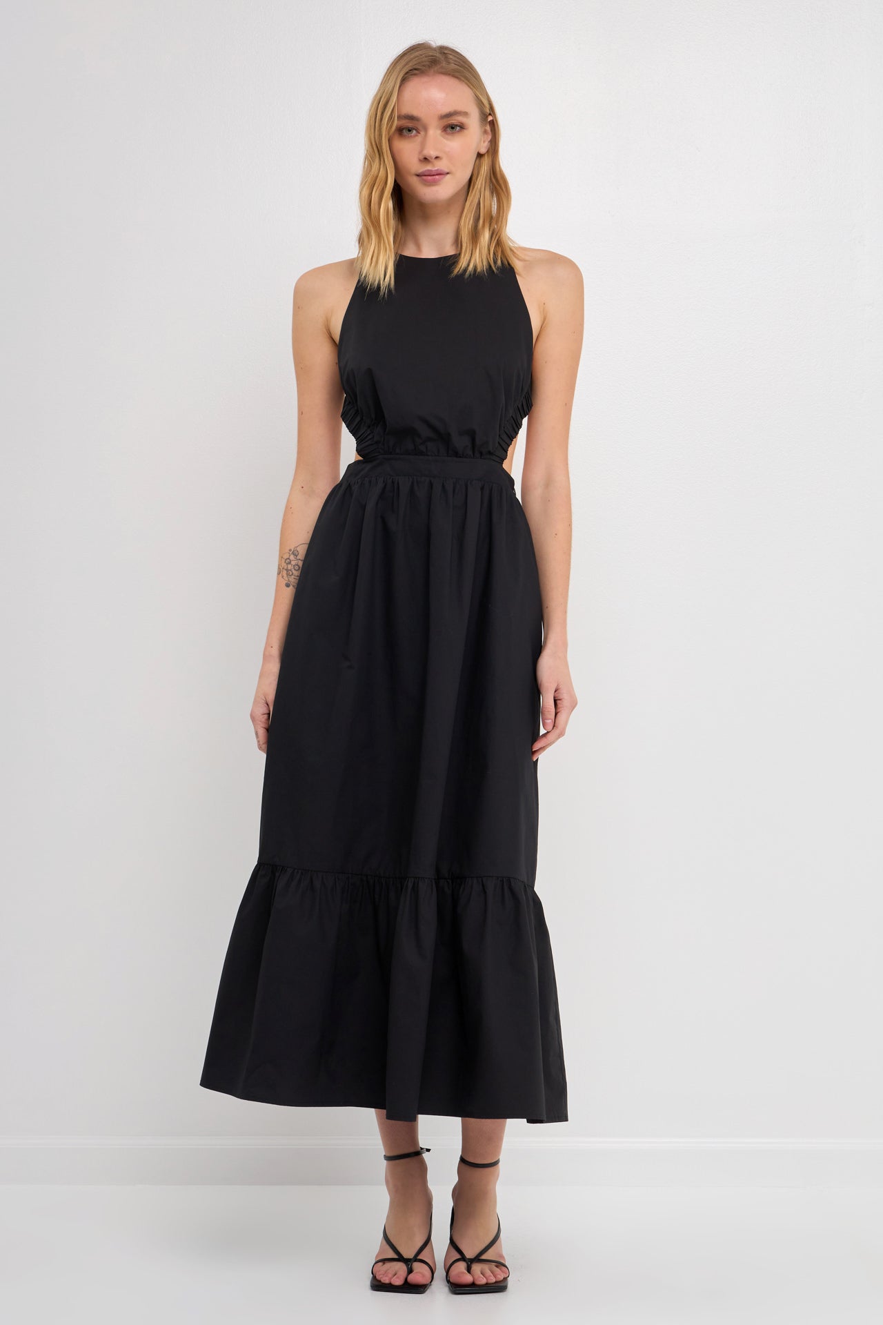 Elastic Detail Sleeveless Fitted A-Line Mini Dress