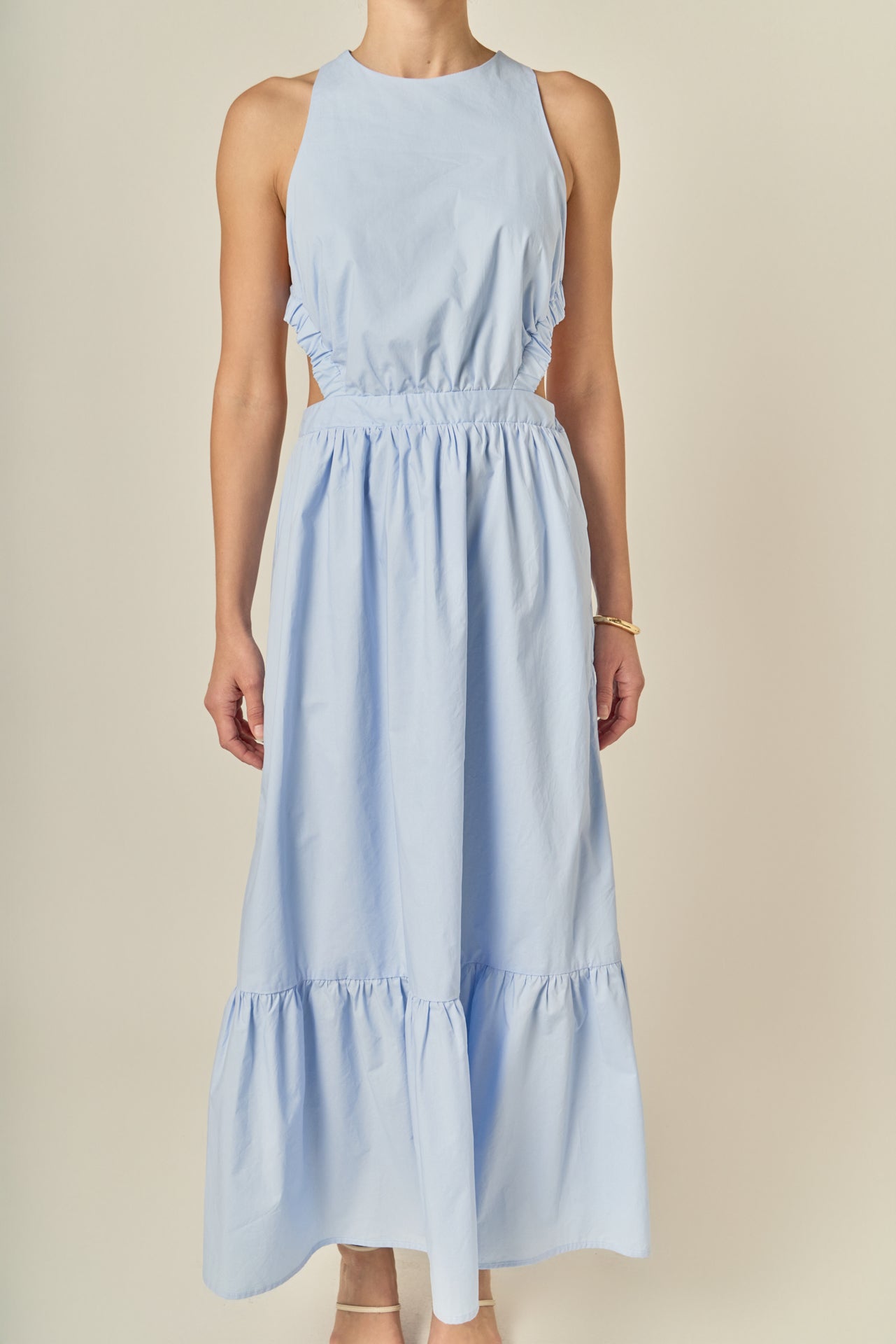 Elastic Detail Sleeveless Fitted A-Line Mini Dress