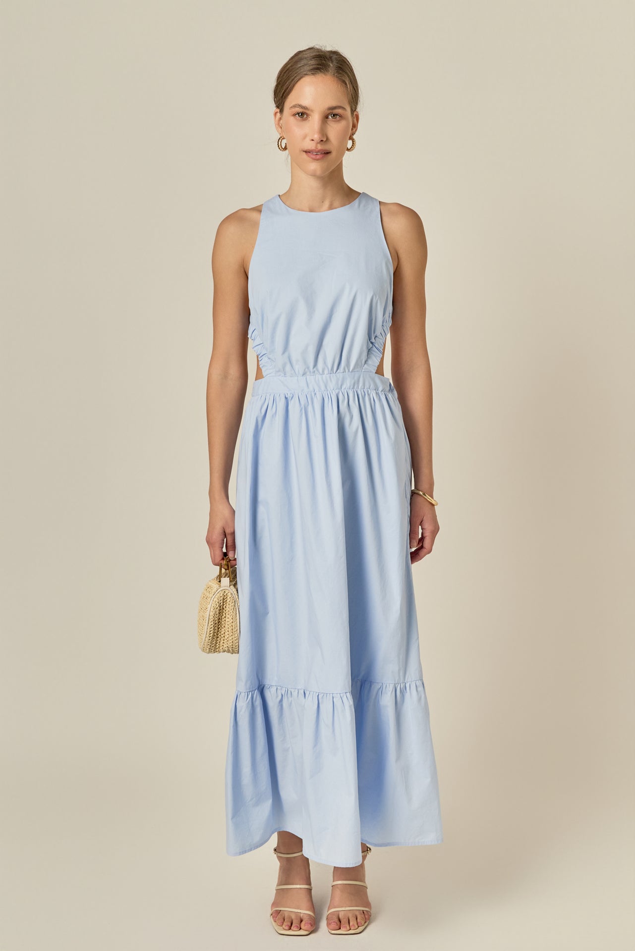 Elastic Detail Sleeveless Fitted A-Line Mini Dress