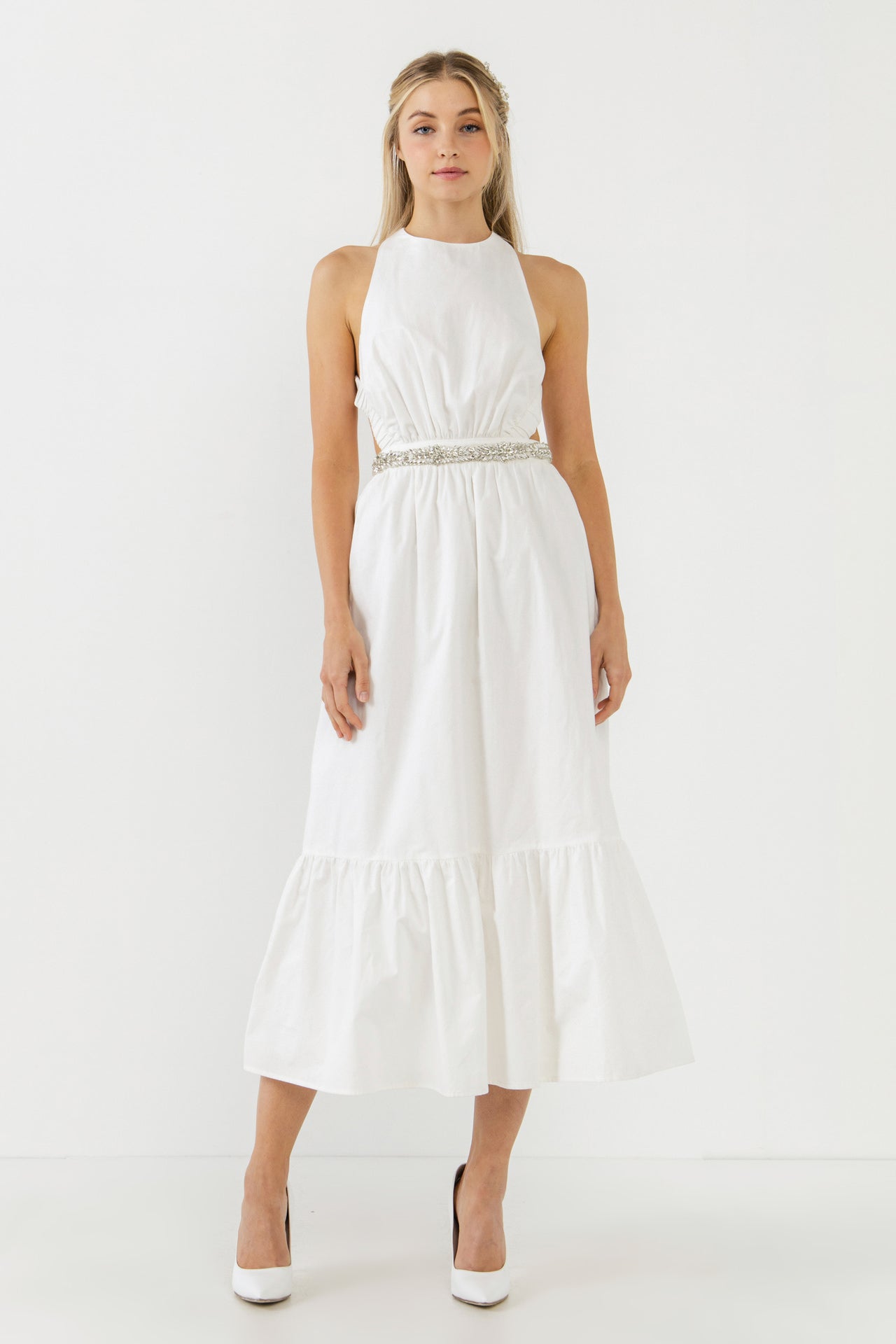 Elastic Detail Sleeveless Fitted A-Line Mini Dress