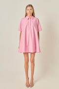 A-Line Short Sleeve Pointed Collar Cotton Shirt Dress
