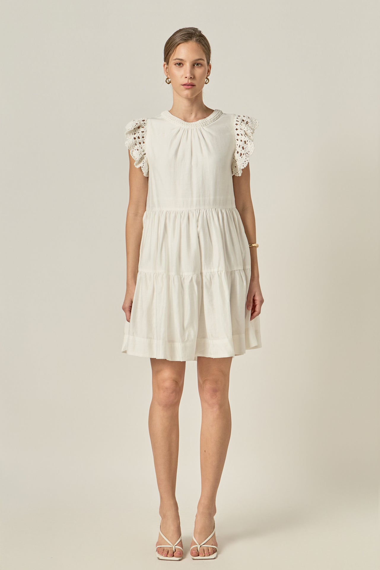 Crochet Trim Detail Relaxed Sleeveless Knit Midi Dress