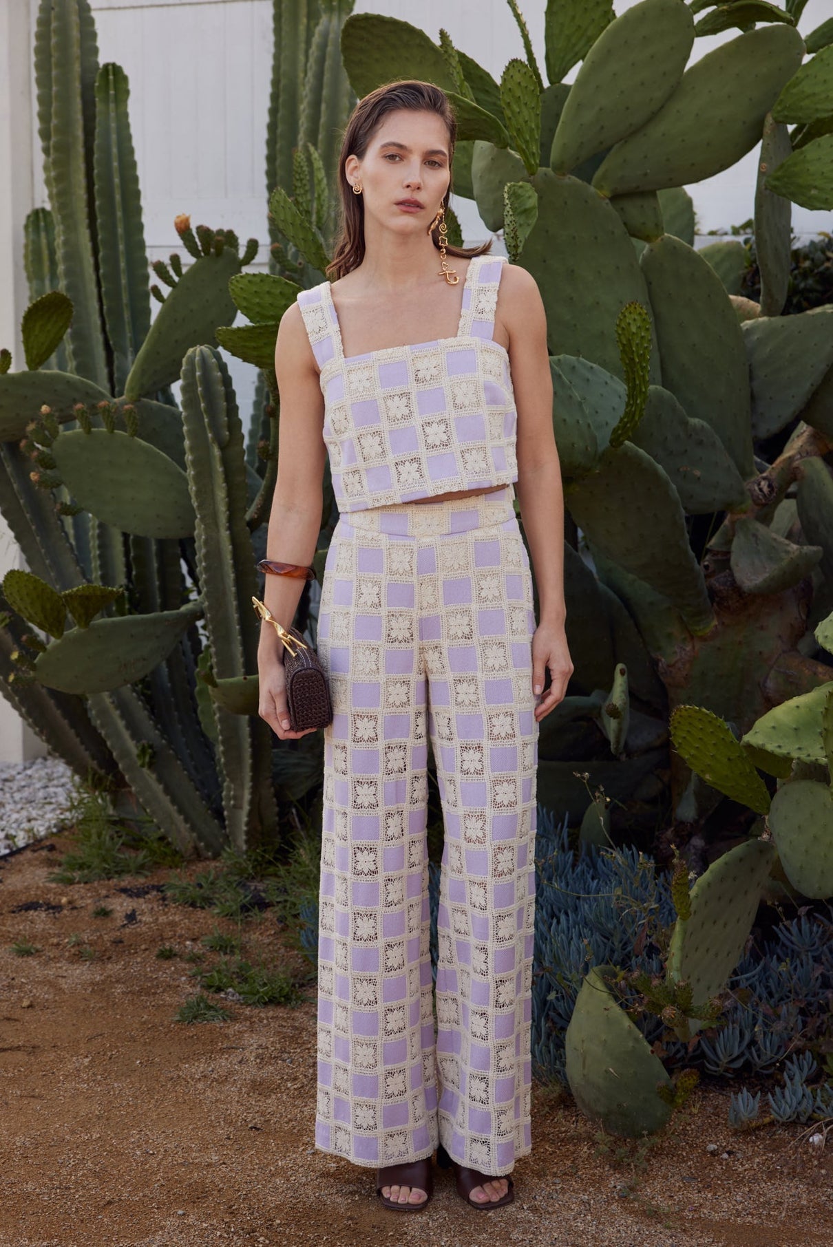 Open Weave Crochet Relaxed Wide Leg Long Pants