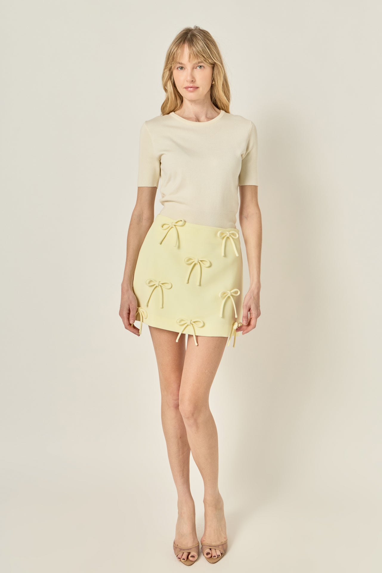 Tonal Bow Applique High-Waisted A-Line Mini Skirt
