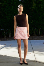 Tonal Bow Applique High-Waisted A-Line Mini Skirt