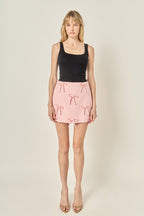 Tonal Bow Applique High-Waisted A-Line Mini Skirt
