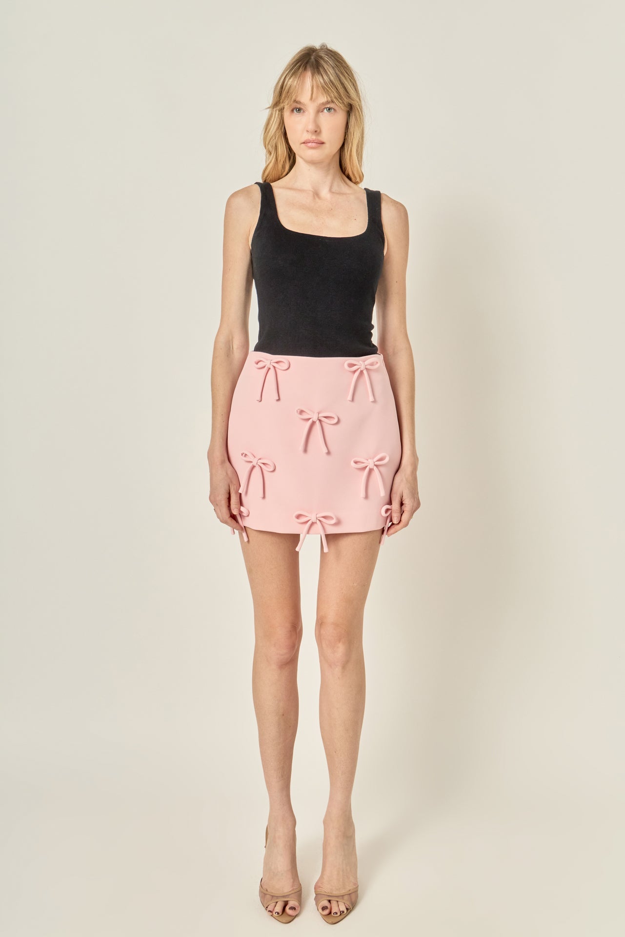 Tonal Bow Applique High-Waisted A-Line Mini Skirt
