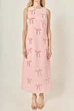 Bow Applique Column Silhouette Sleeveless Woven Maxi Dress