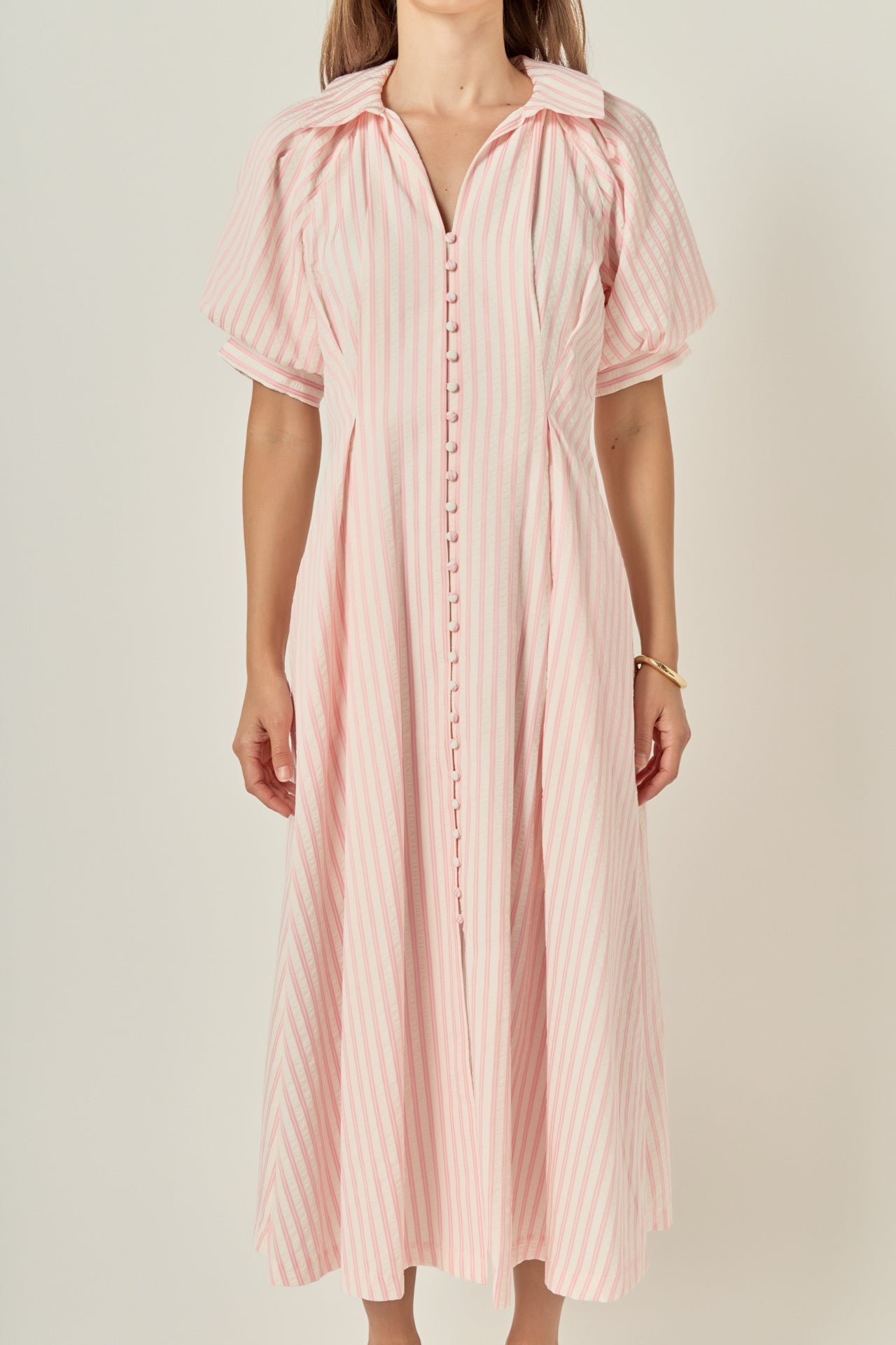 Seersucker Striped Relaxed Fit Sleeveless Midi Dress