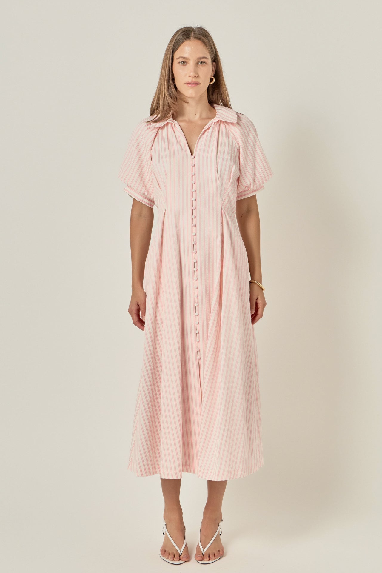 Seersucker Striped Relaxed Fit Sleeveless Midi Dress