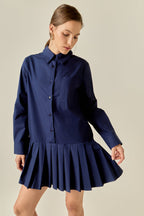 Farbblock-Kurzarm-Hemdblusenkleid