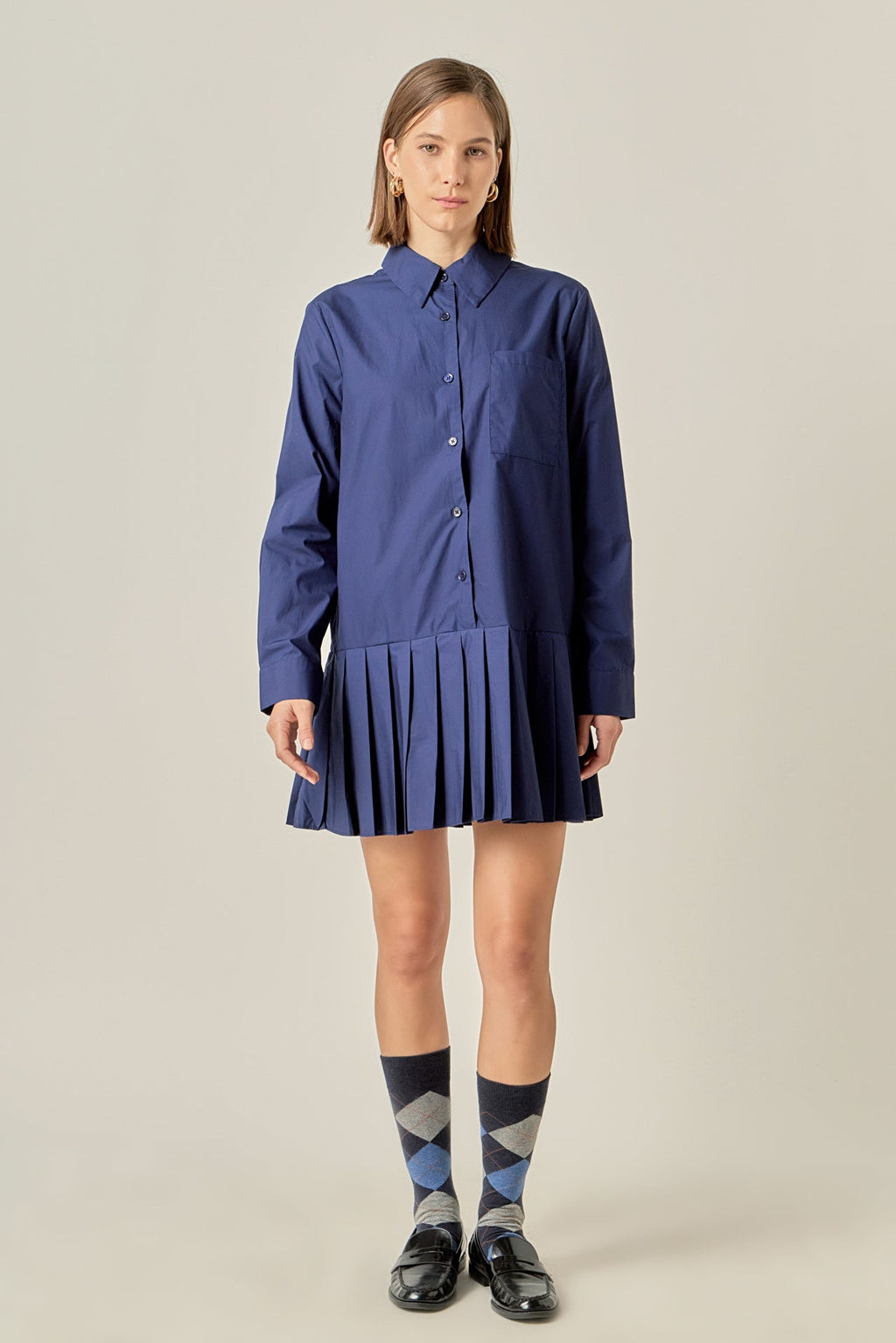 Farbblock-Kurzarm-Hemdblusenkleid