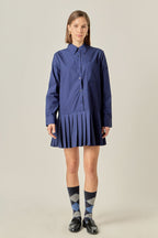 Farbblock-Kurzarm-Hemdblusenkleid