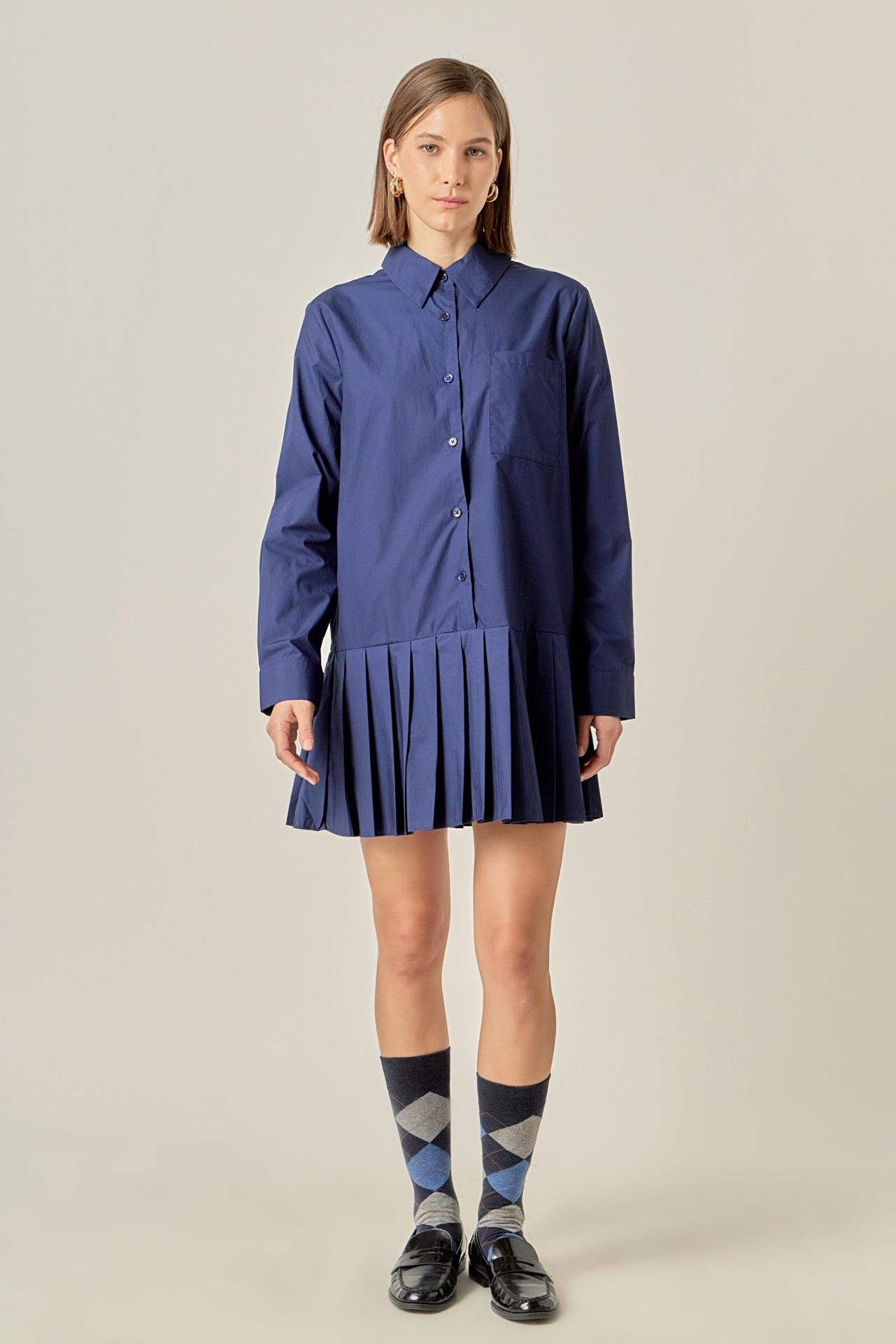 Colorblock Short Sleeve Button-Up Shirt Dress