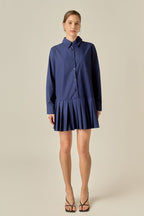 Farbblock-Kurzarm-Hemdblusenkleid