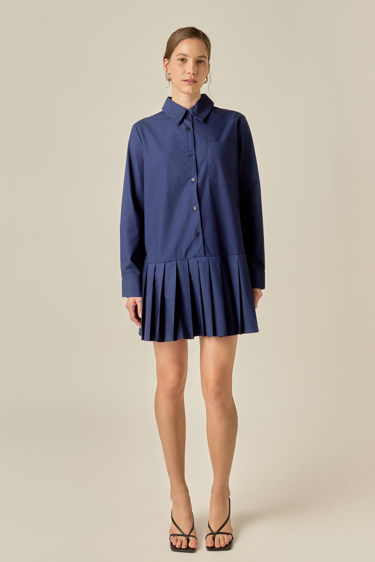 Colorblock Short Sleeve Button-Up Shirt Dress